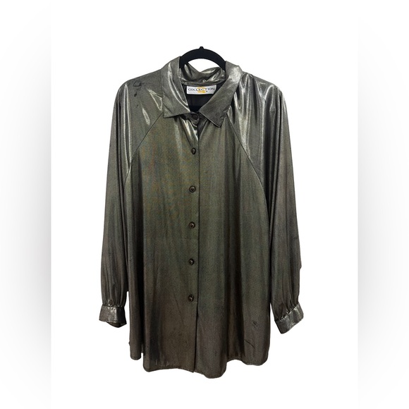 Vintage Tops - Vintage oversized metallic‎ button up shirt